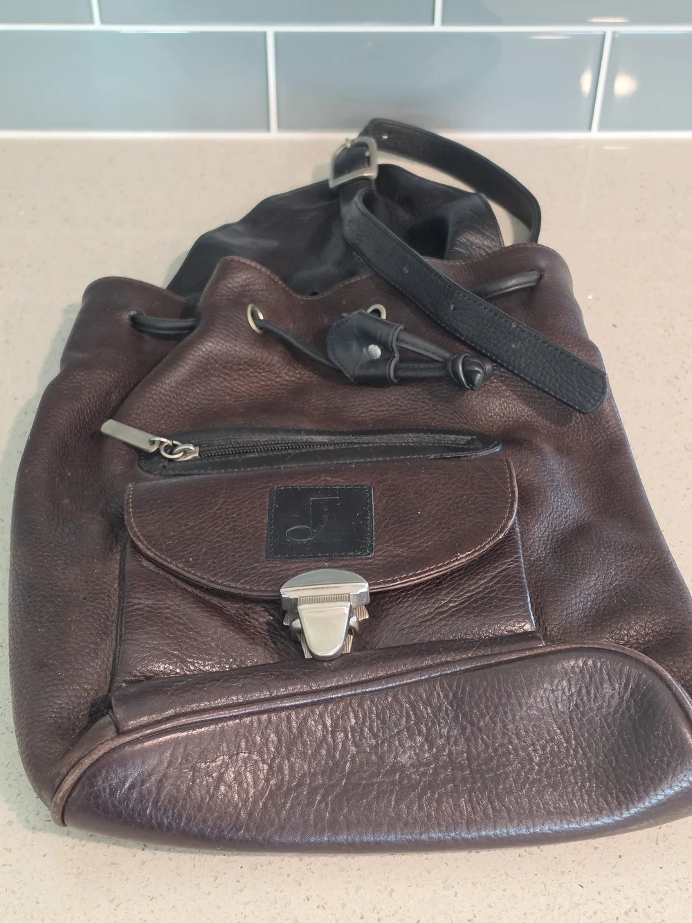 Women's Dark Brown Leather Drawstring Backpack
